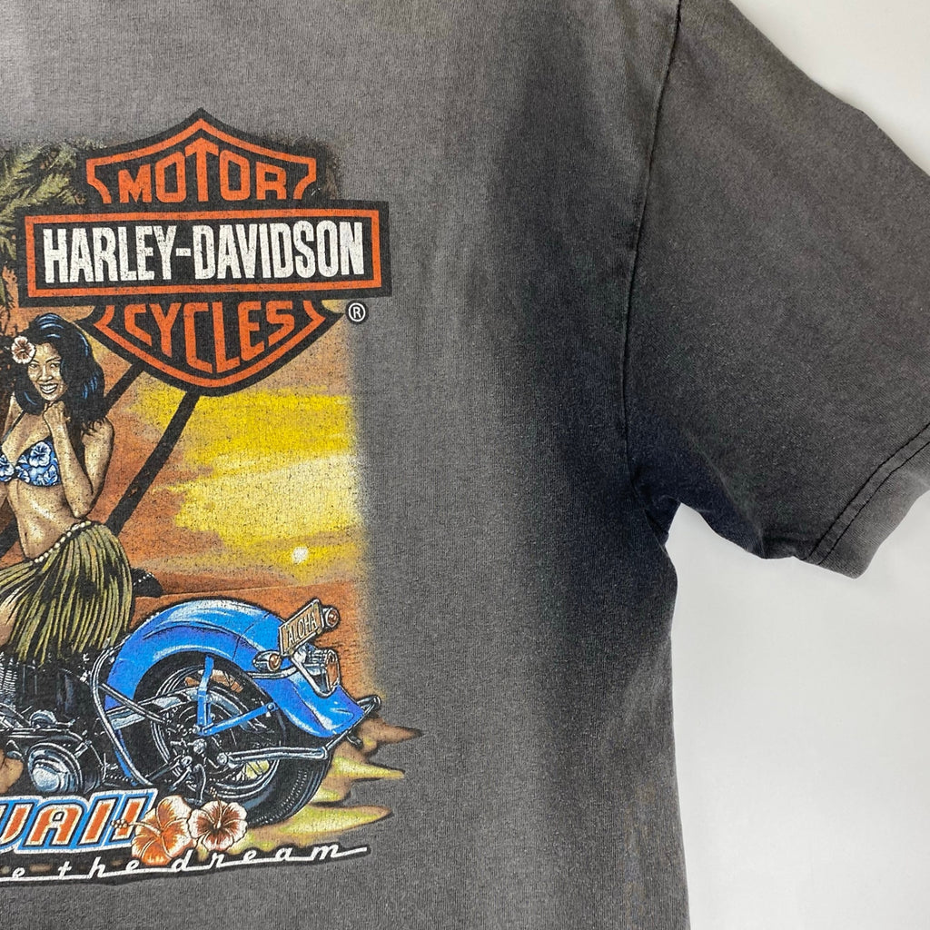 8-90s OLD HARLEY DAVIDSON ハーレーダビッドソン / フェード 両面プリント ヴィンテージ Tシャツ 鬼フェード 襤褸 SIZE：L