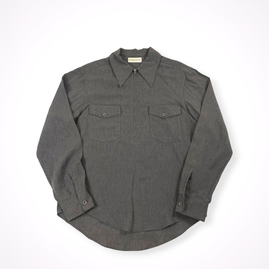 EMPORIO ARMANI / 00's リネンMIXハーフジップシャツ SIZE:44