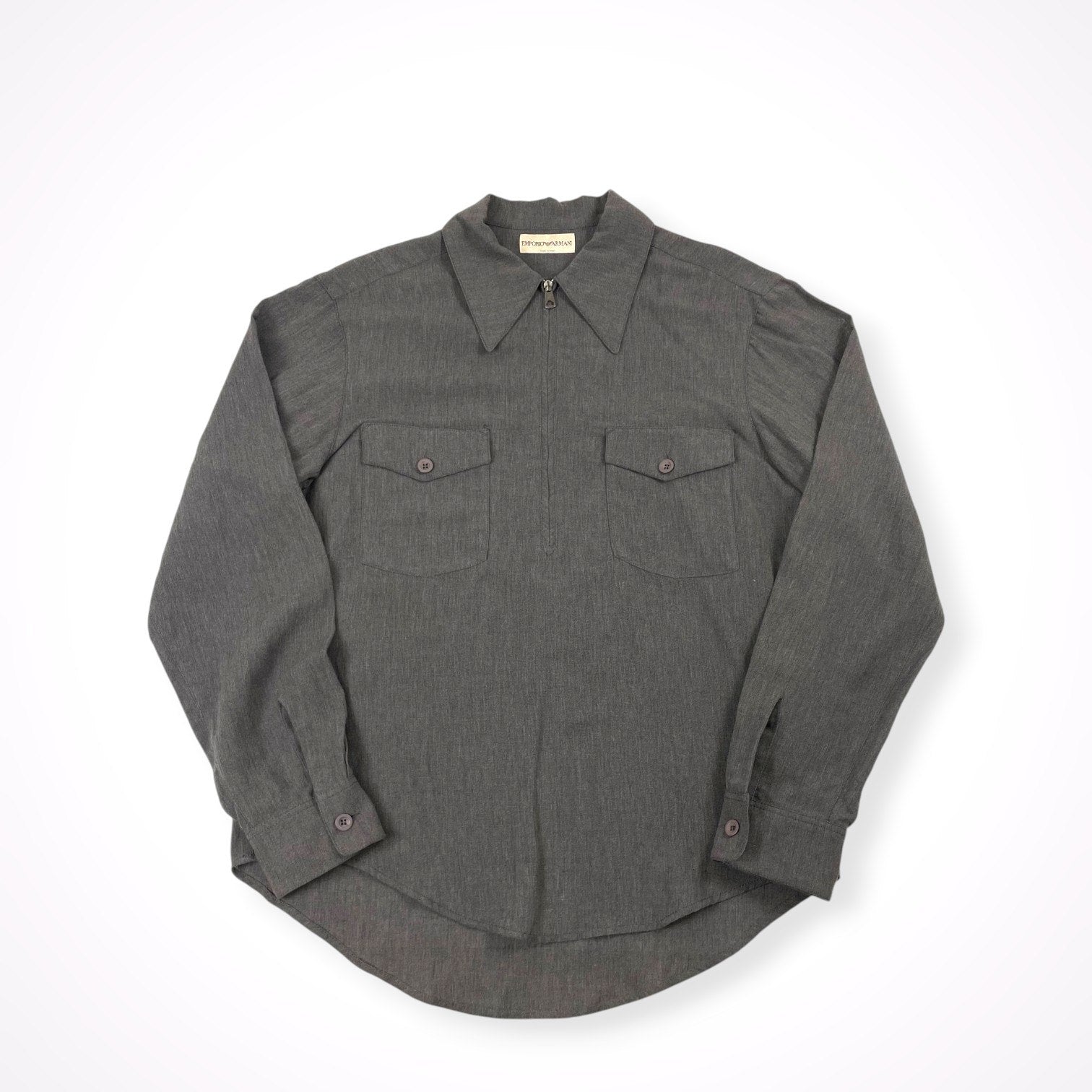 EMPORIO ARMANI / 00's リネンMIXハーフジップシャツ SIZE:44