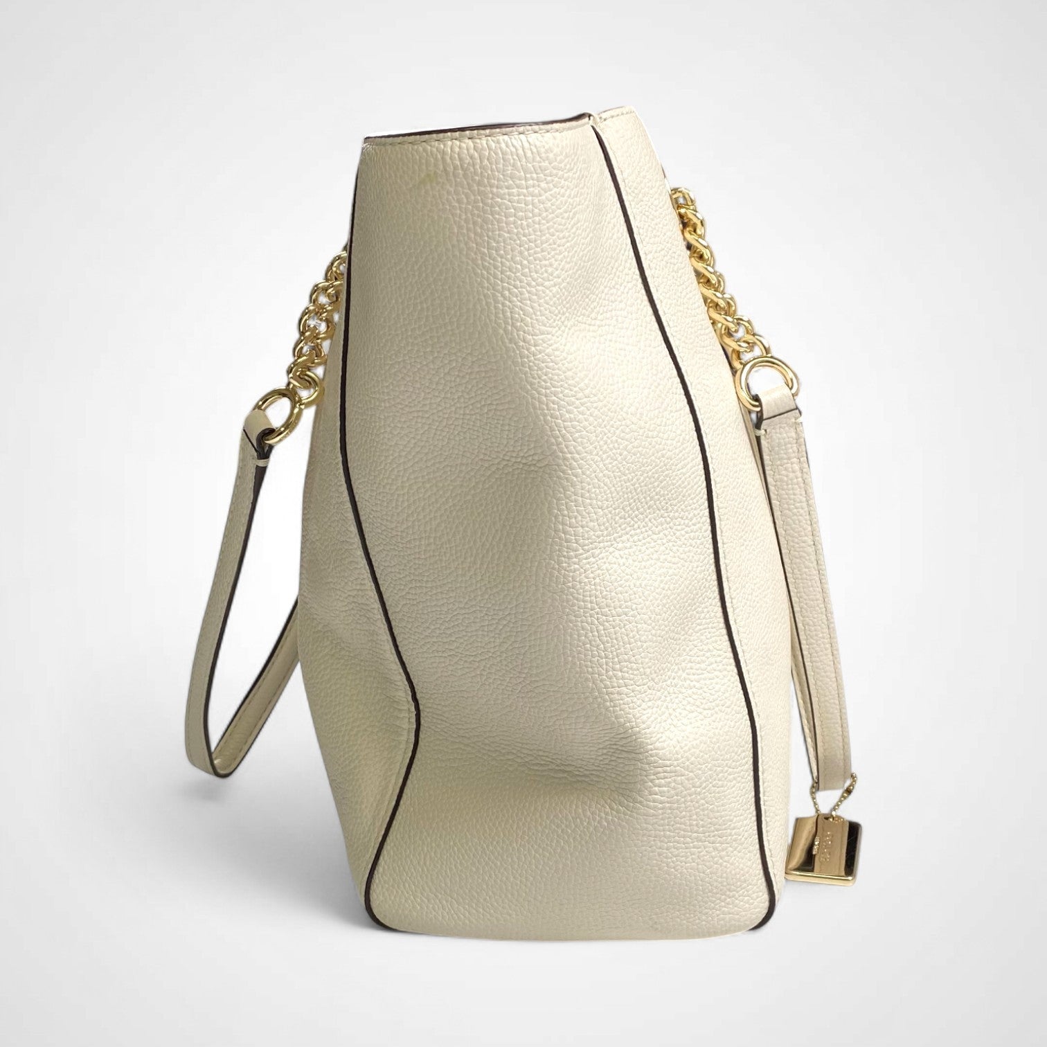 COACH コーチ / ターンロック チェーントートバッグ 本革 ブランドロゴプレート付