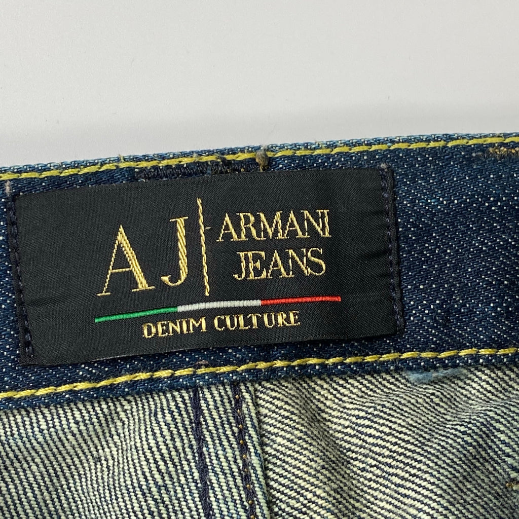【プレミアム】 ARMANI JEANS DENIM CULTURE アルマーニジーンズ デニムカルチャー / ダメージ加工 デニムパンツ エンブレム セルビッジ 参考定価：60,000程度 SIZE:W29