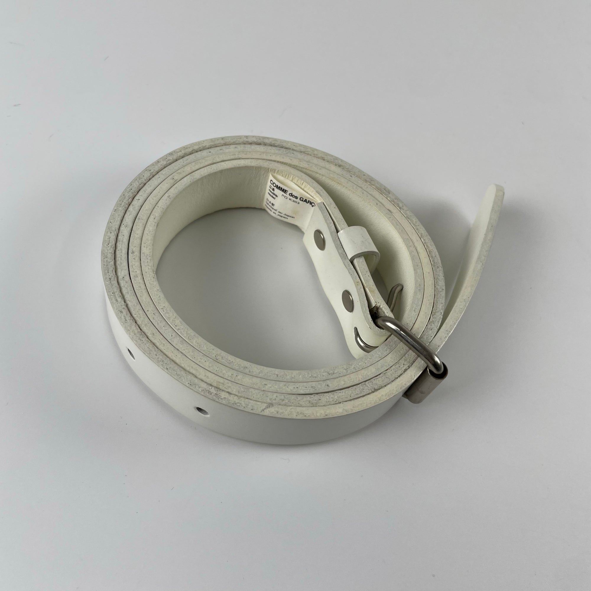 COMME des GARCONS HOMME PLUS コムデギャルソン オムプリュス / ホワイトレザーナローベルト PQ-K303 全長118cm 12穴 75-102.5cm