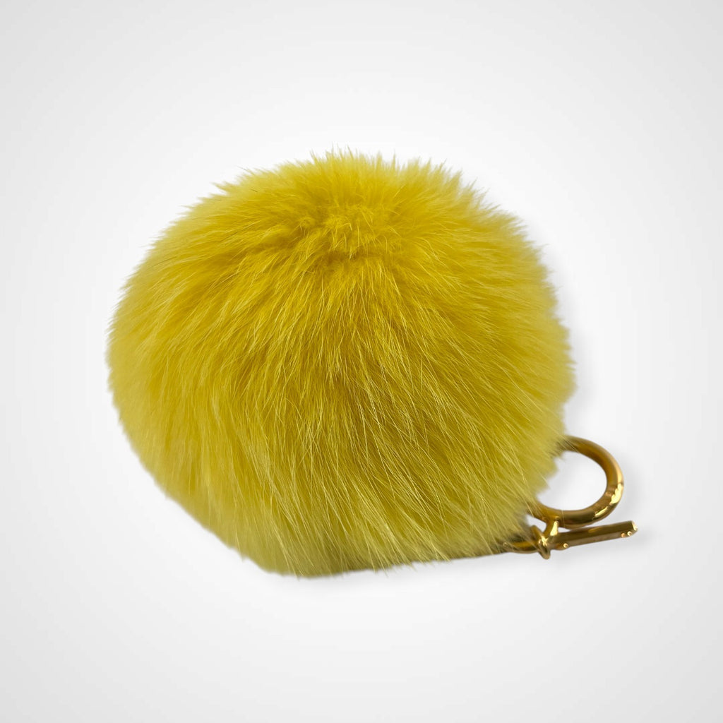 FENDI フェンディ / フォックスファー ポンポンチャーム イエロー 箱付 美品 参考定価：100,000程度