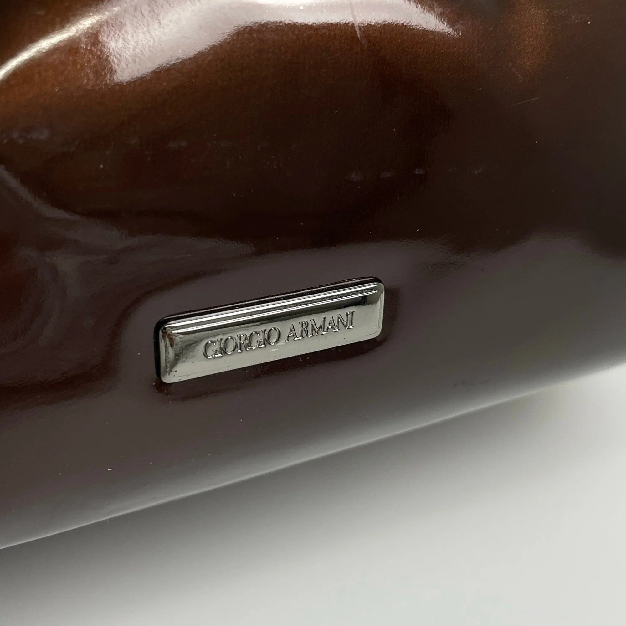 GIORGIO ARMANI ジョルジオ アルマーニ / パテントレザー ギャザードハンドバッグ がま口 YGW559 ブロンズ