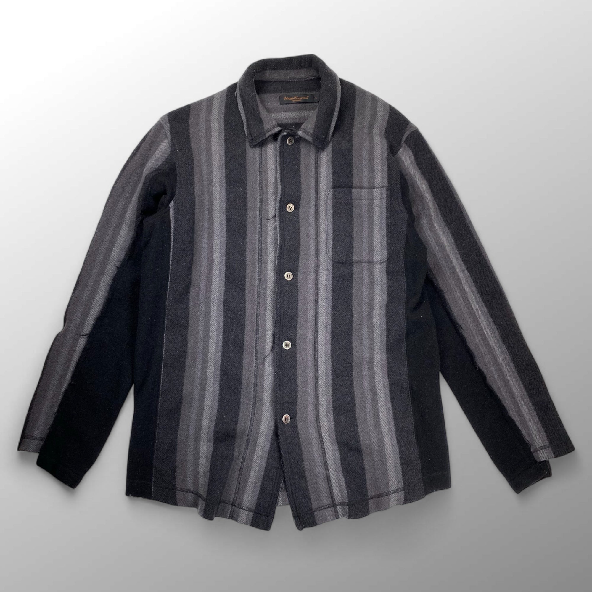03AW Undercoverism アンダーカバイズム / アーカイブ paper doll期 再構築ブランケットシャツ グレー×ブラック SIZE：L