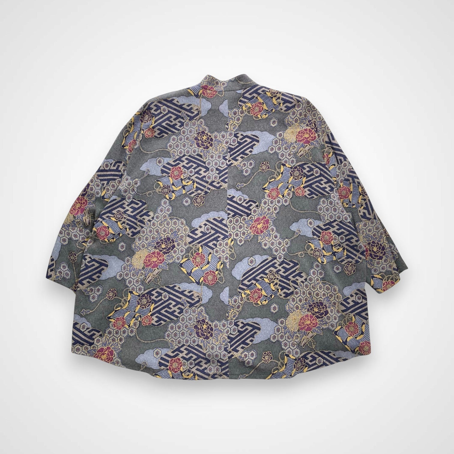 詩仙堂 SHISENDO COLLECTION / ちりめん ノーカラージャケット ブルー 日本製 参考定価：30,000程度 SIZE:FREE