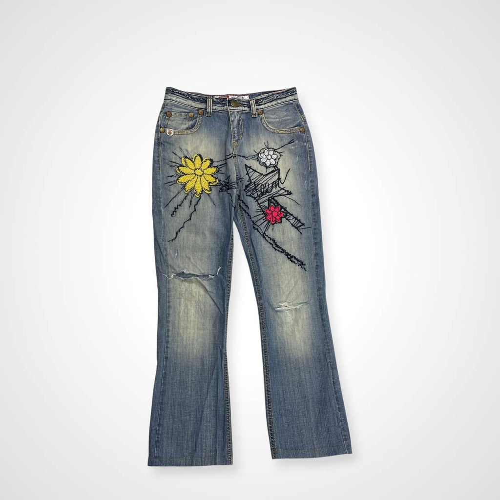 VINTAGE ヴィンテージ / Y2Kヴィンテージ刺繍デニムパンツ ローライズ SIZE:14