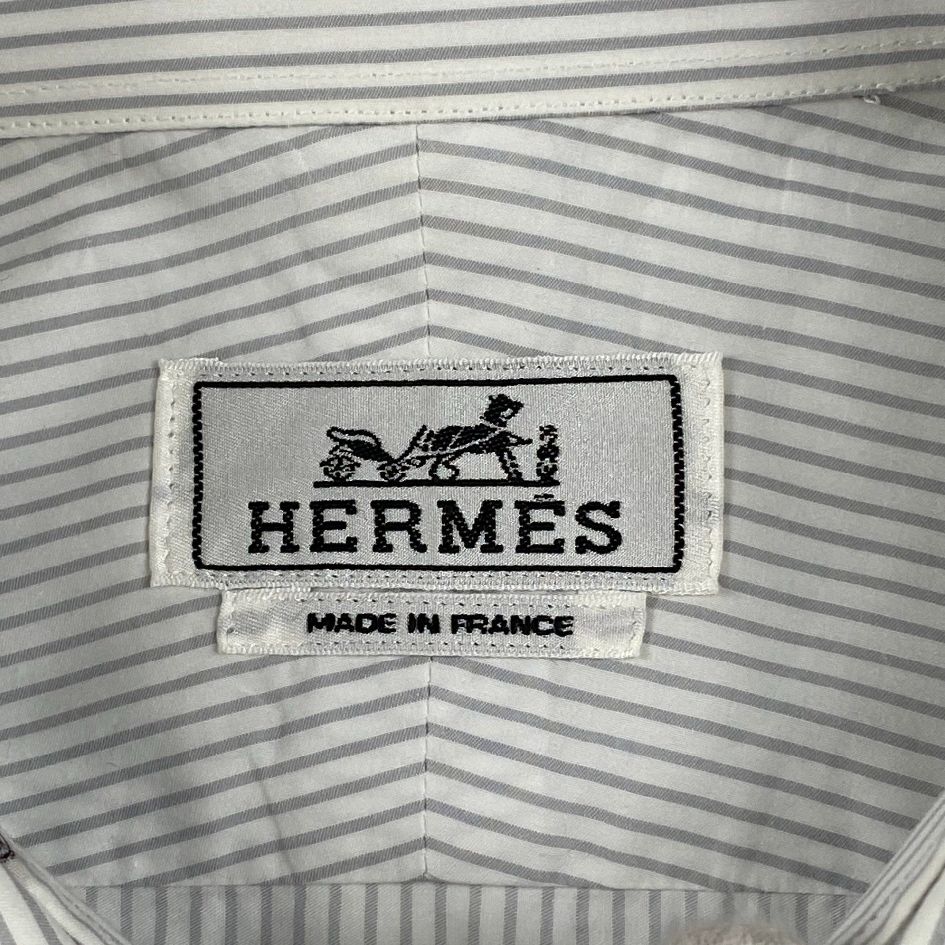 HERMES エルメス / シェーヌダンクル柄 ストライプ シャツ セリエボタン SIZE:40（L程度）