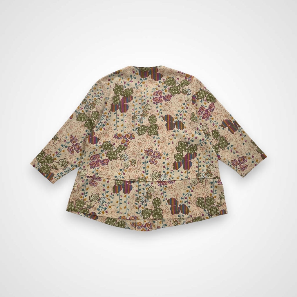 詩仙堂 / ちりめんノーカラージャケット 植物文様 日本製 参考定価：30,000程度 SIZE:FREE