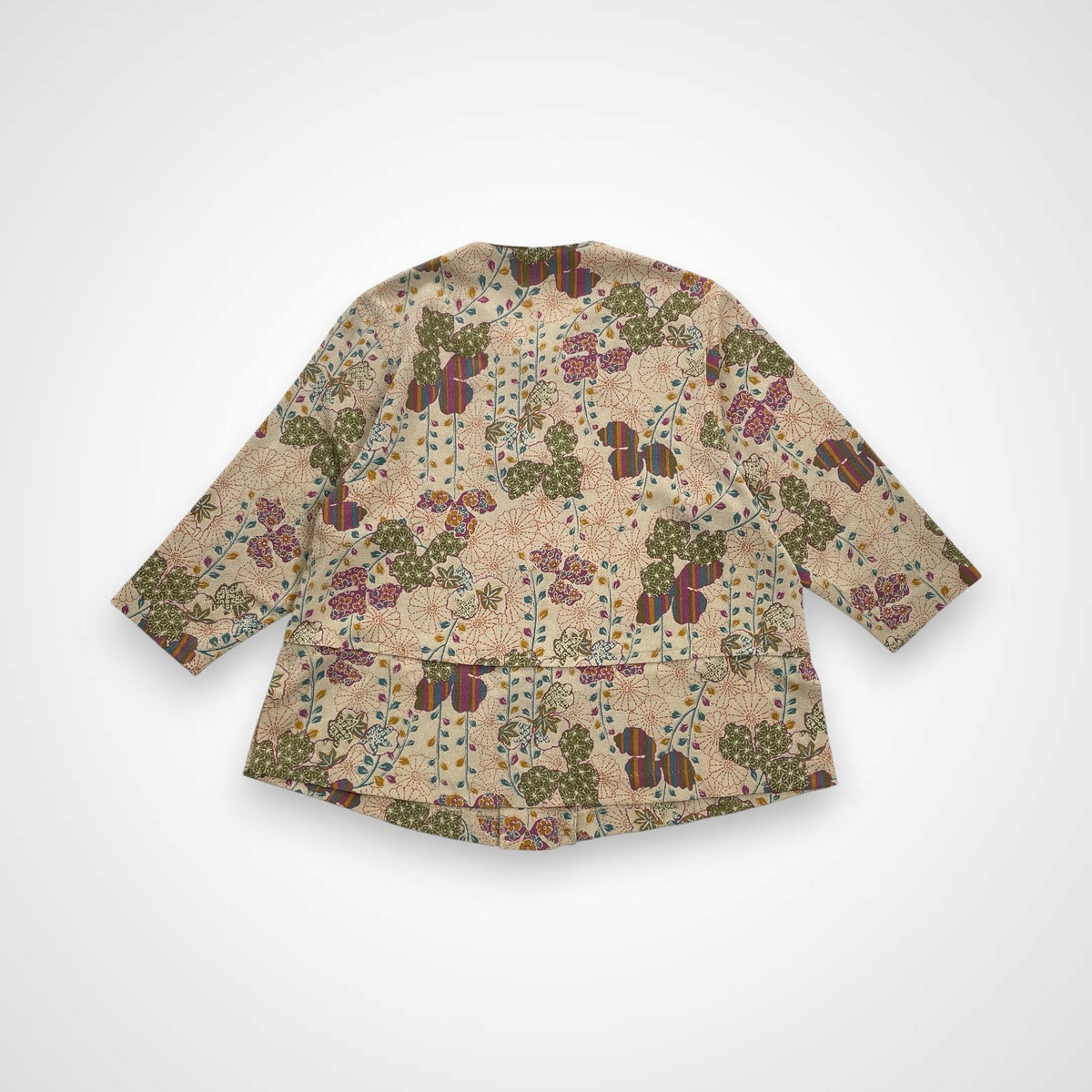 詩仙堂 / ちりめんノーカラージャケット 植物文様 日本製 参考定価：30,000程度 SIZE:FREE