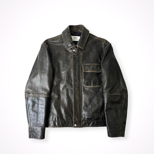ZARA / ヴィンテージ加工 水牛レザージャケット SIZE:US M