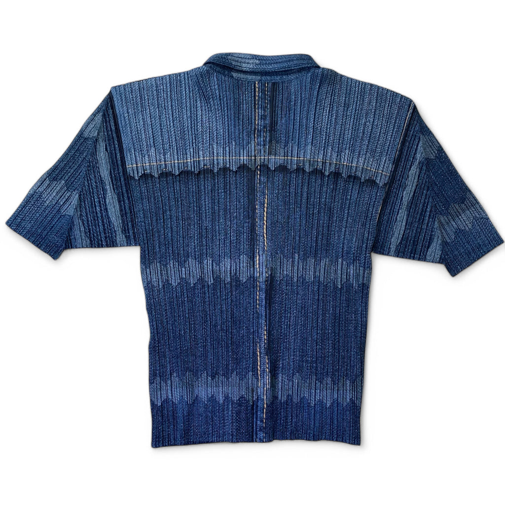 PLEATS PLEASE ISSEY MIYAKE プリーツプリーズ イッセイミヤケ パッチワーク デニム転写 プリーツ シャツ