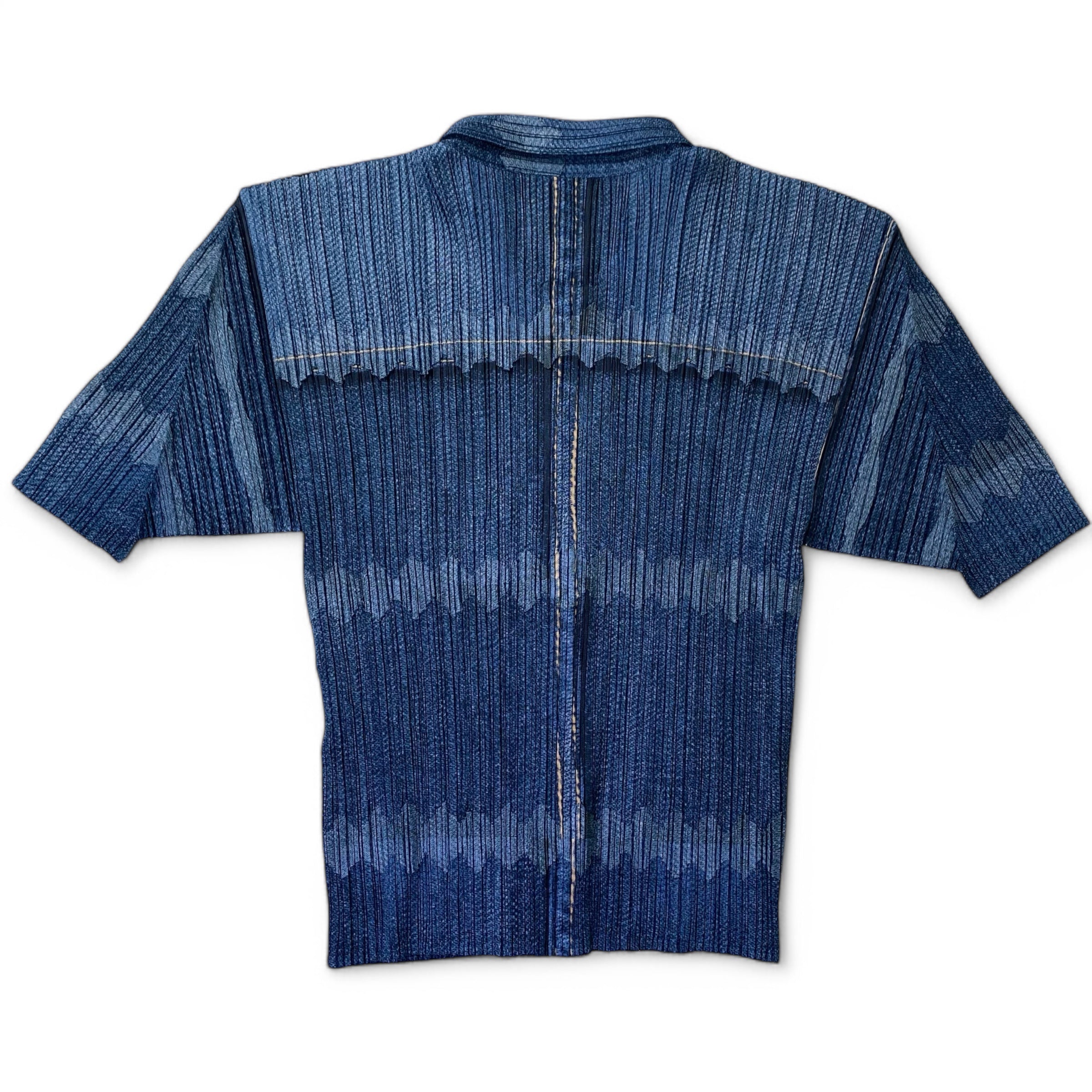 PLEATS PLEASE ISSEY MIYAKE プリーツプリーズ イッセイミヤケ パッチワーク デニム転写 プリーツ シャツ