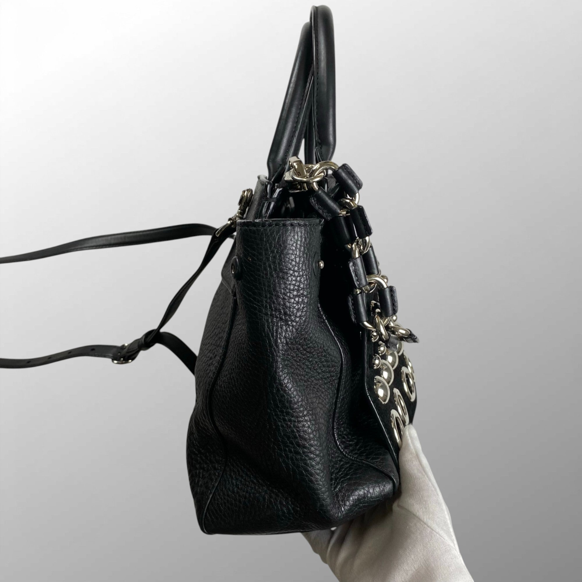 Alexander Wang アレキサンダーワン / フラップ ボールスタッズ レザー2WAY ショルダー バッグ ブラック シルバー