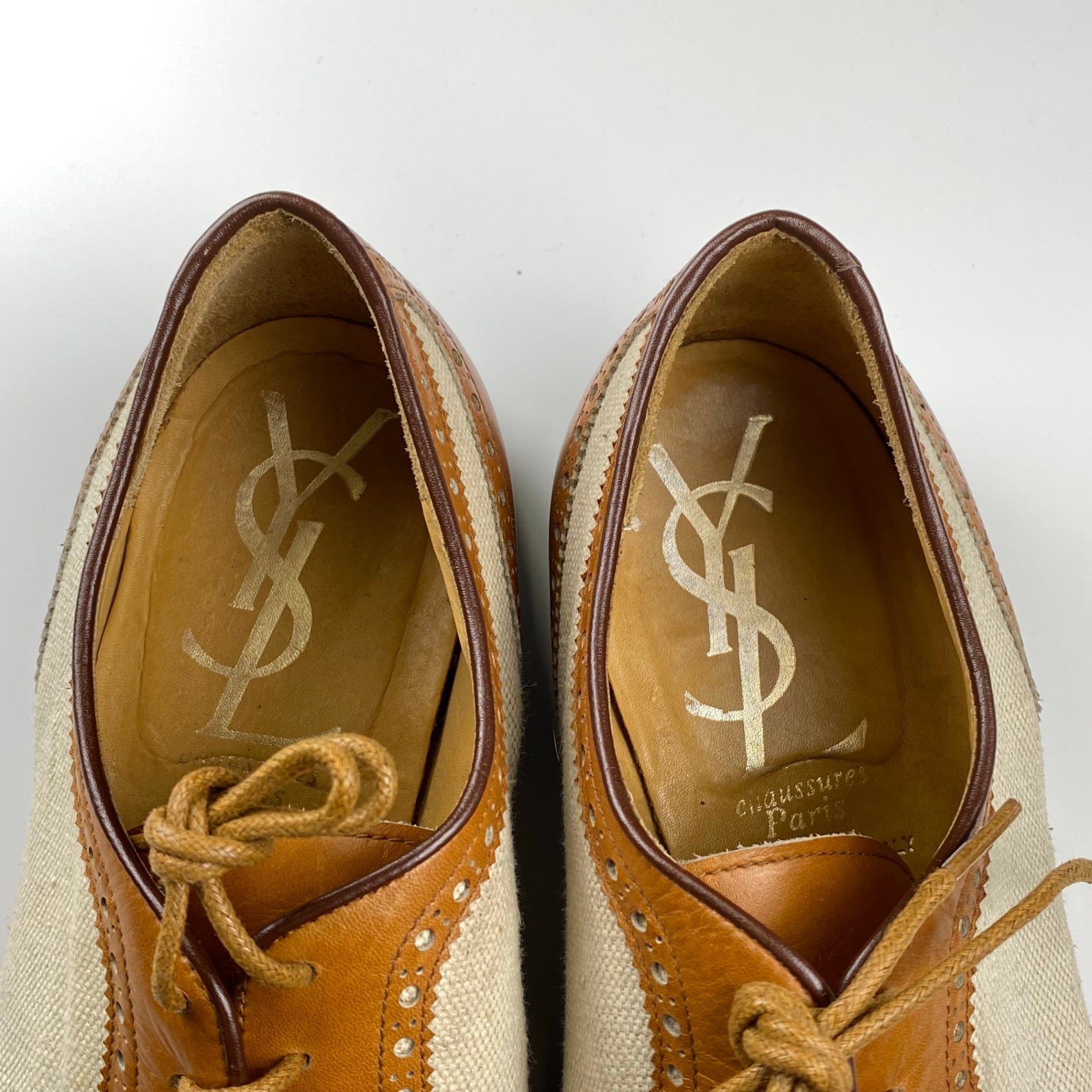 【VINTAGE】 YVES SAINT LAURENT イブサンローラン / ヴィンテージ キャンバス×レザー ウイングチップ SIZE：11