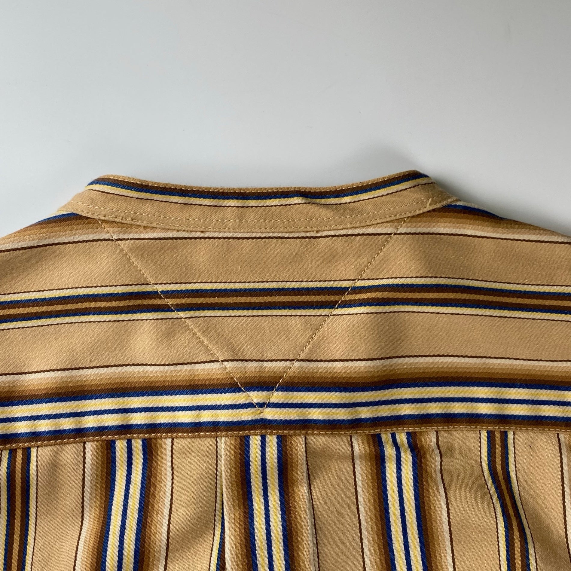 90s OLD TOMMY HILFIGER トミーヒルフィガー / ストライプ  ビッグシルエットシャツ ノーカラー バンドカラー エンブレム  SIZE：L（XXL程度）