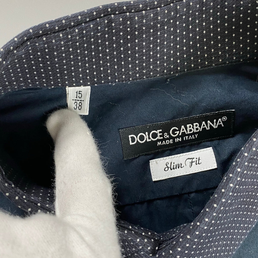 DOLCE＆GABBANA ドルチェ＆ガッバーナ / ブラックシャツ ドット柄 DGプレート MADE IN ITALY SIZE：38(M程度)