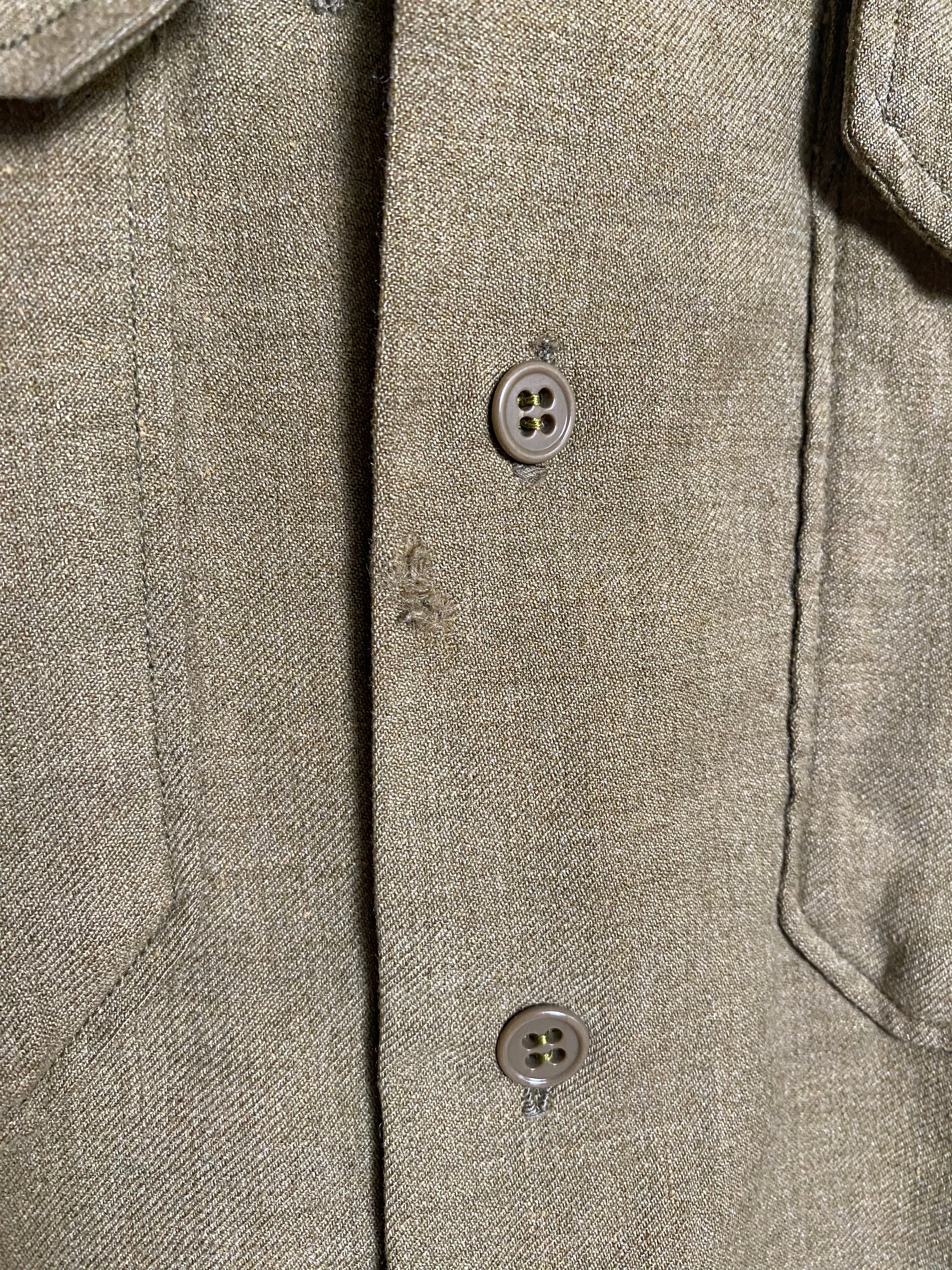 推定40’s US ARMY M-37 マスタード ウール シャツ ガスフラップ付 マチ付