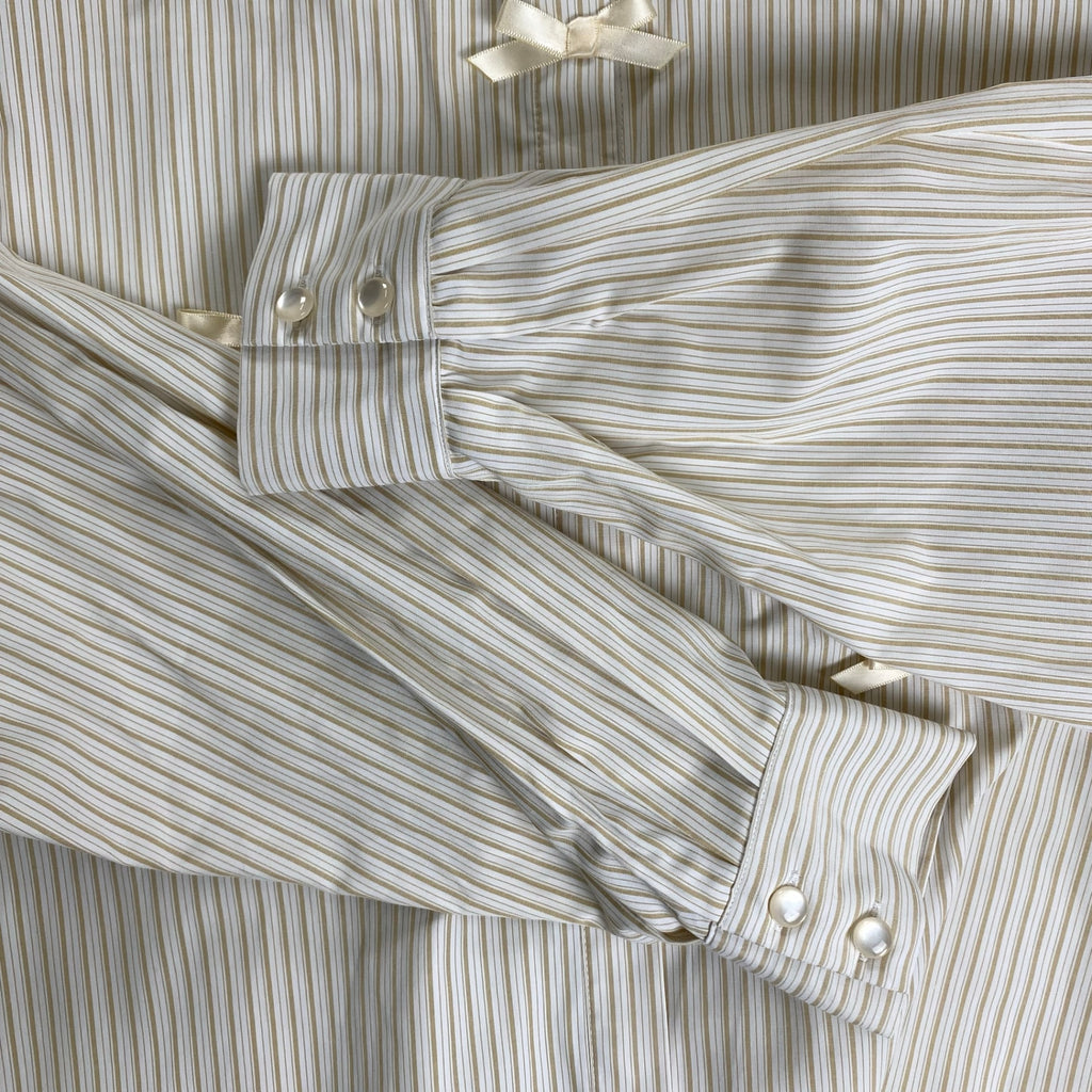 F i.n.t フィント / プチリボンストライプビッグシャツ ホワイト×ベージュ 参考定価：7,800+tax SIZE:FREE