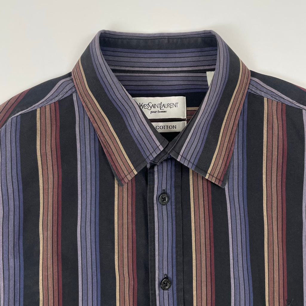 YVES SAINT LAURENT pour homme / VINTAGEストライプシャツ 旧ロゴ SIZE:L