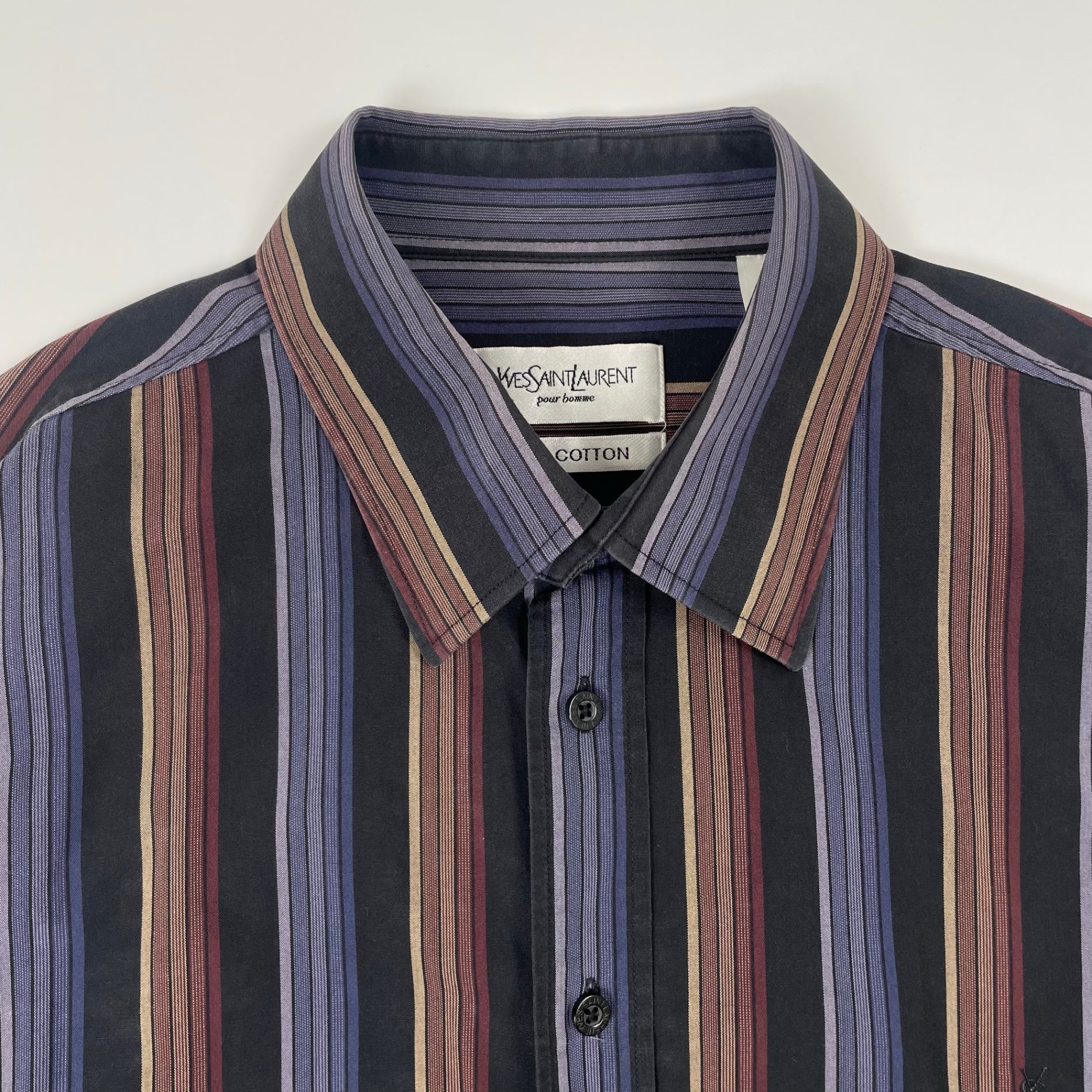 YVES SAINT LAURENT pour homme / VINTAGEストライプシャツ 旧ロゴ SIZE:L