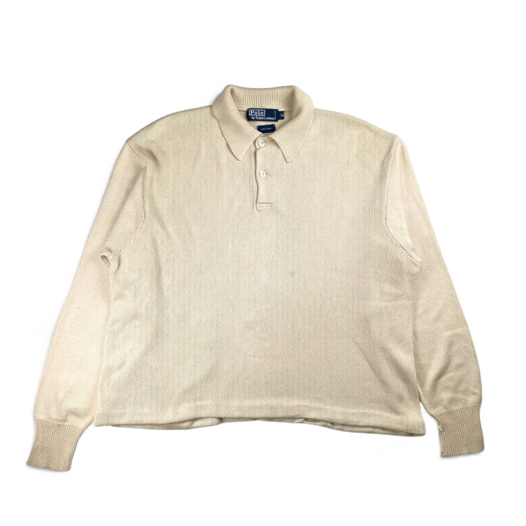 【超希少】 90s Polo by Ralph Lauren ポロ ラルフローレン / シルク100％ ワイド・ショート ニット ポロシャツ SIZE：XL