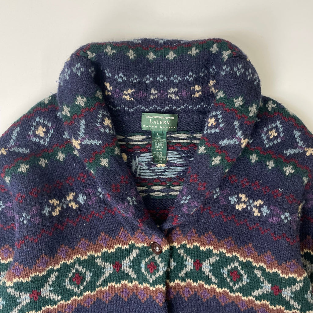 LAUREN RALPH LAUREN / ハンドニットショールカラーカーディガン SIZE:L