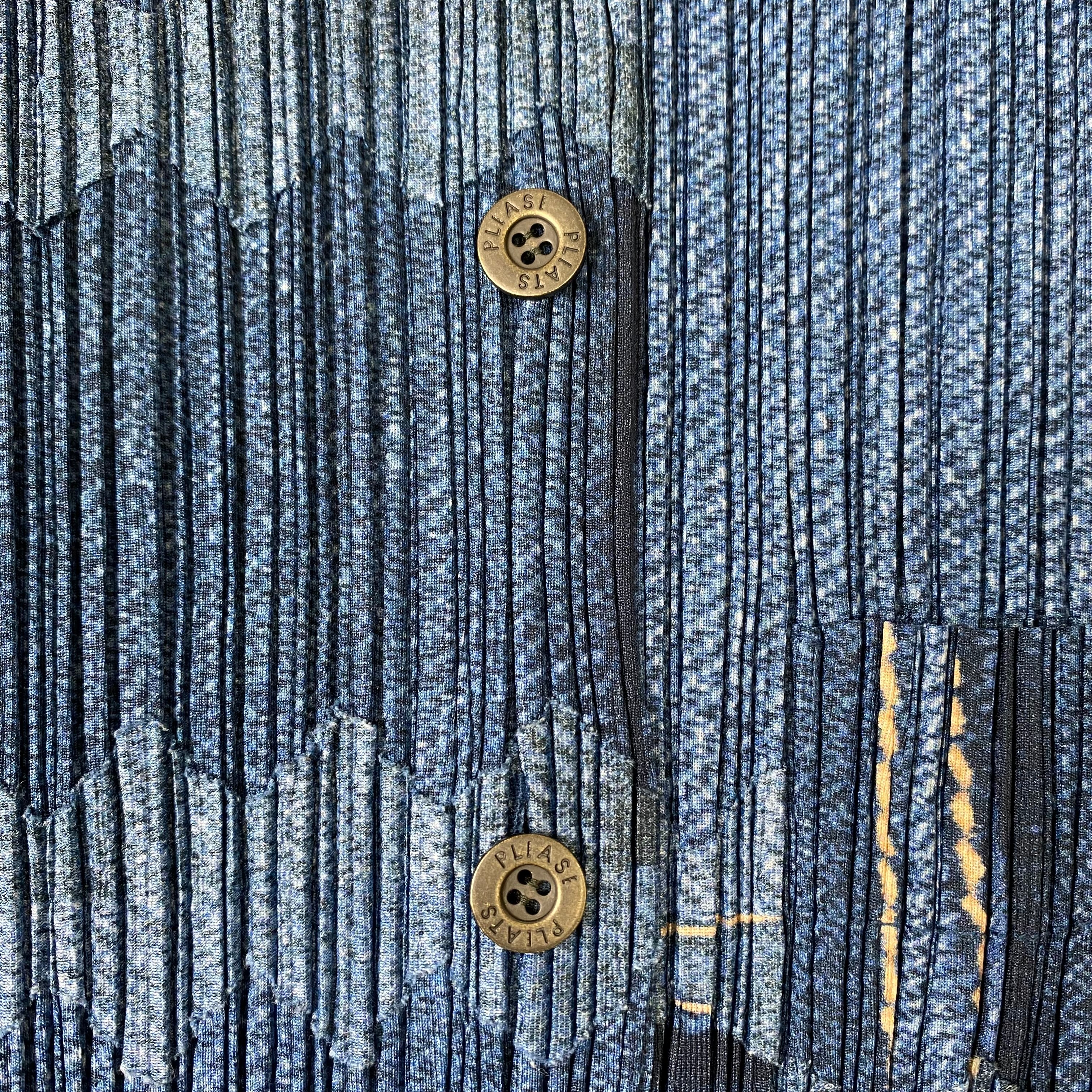 PLEATS PLEASE ISSEY MIYAKE プリーツプリーズ イッセイミヤケ パッチワーク デニム転写 プリーツ シャツ