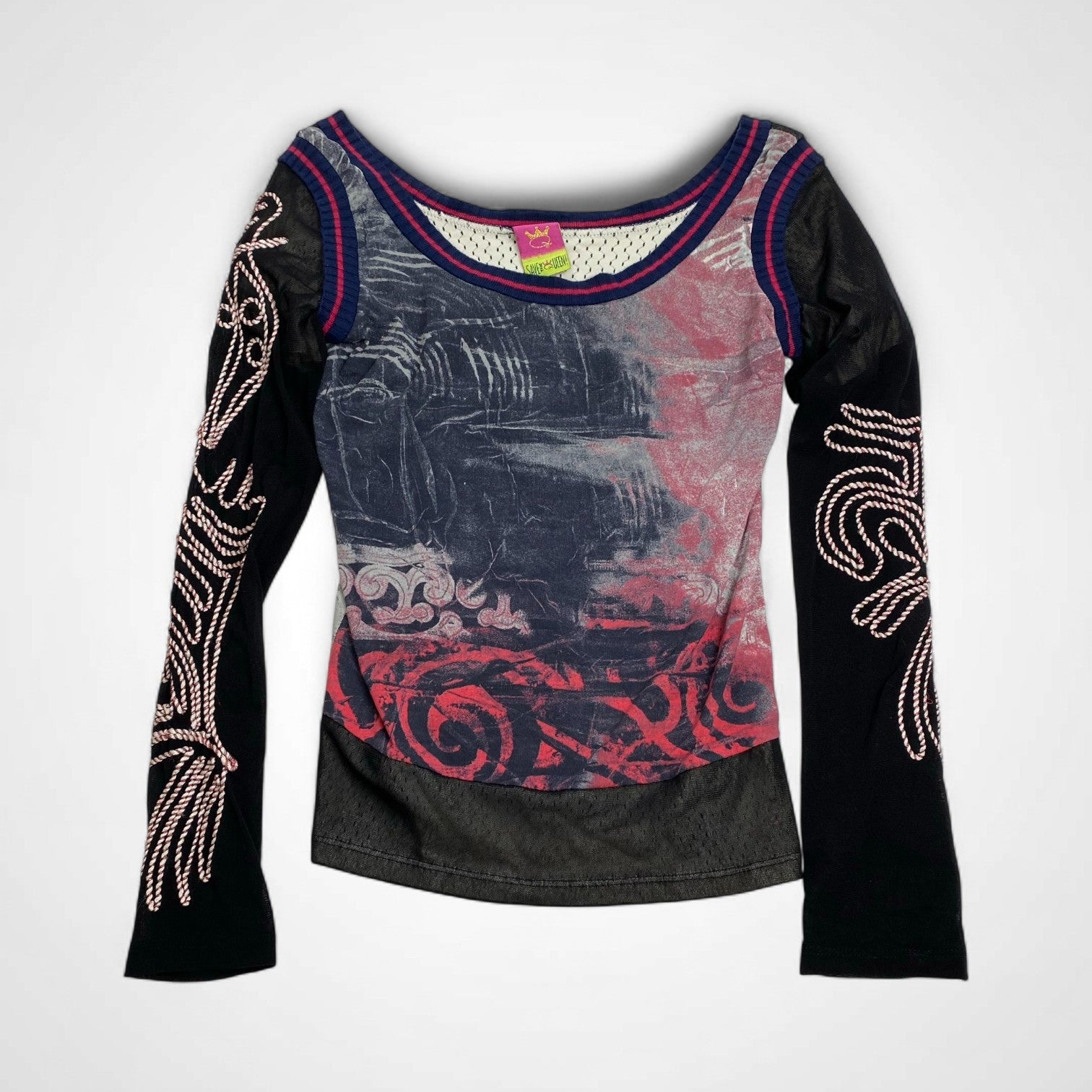 SAVE THE QUEEN セーブザクイーン / パワーネット カットソー 転写プリント 刺繍 イタリア製 SIZE：M