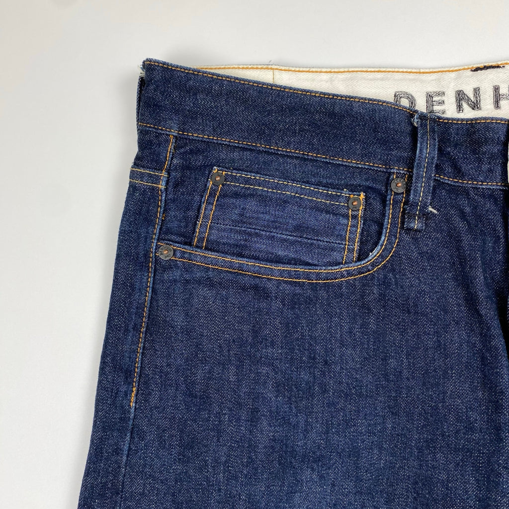 DENHAM デンハム / DRILL VJS regular fit denim pant デニムパンツ セルビッジ レザーパッチ ハサミスレキ 濃紺  SIZE:W34