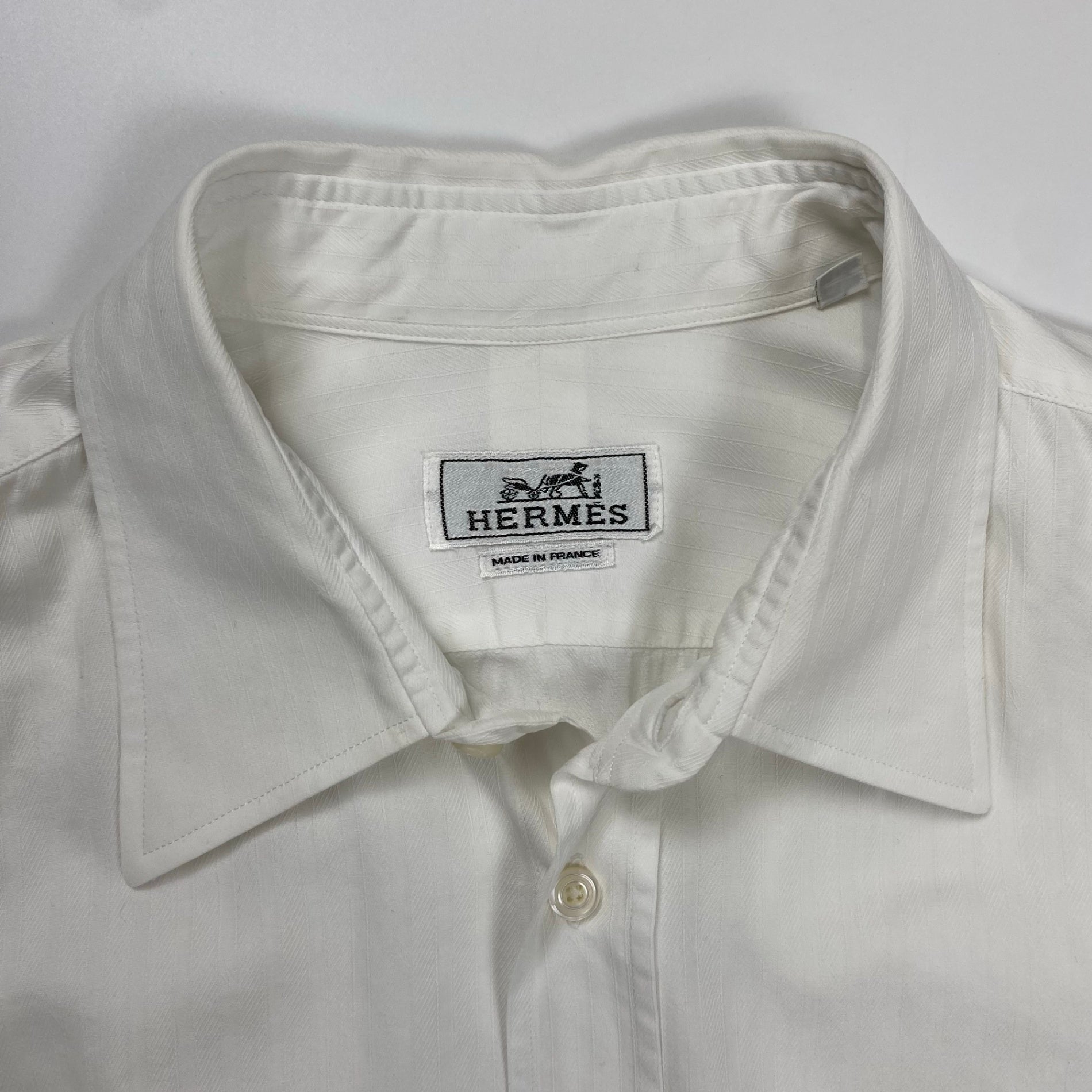 HERMES エルメス / ドビーストライプ シャツ セリエボタン MADE IN FRANCE SIZE:42(L程度)