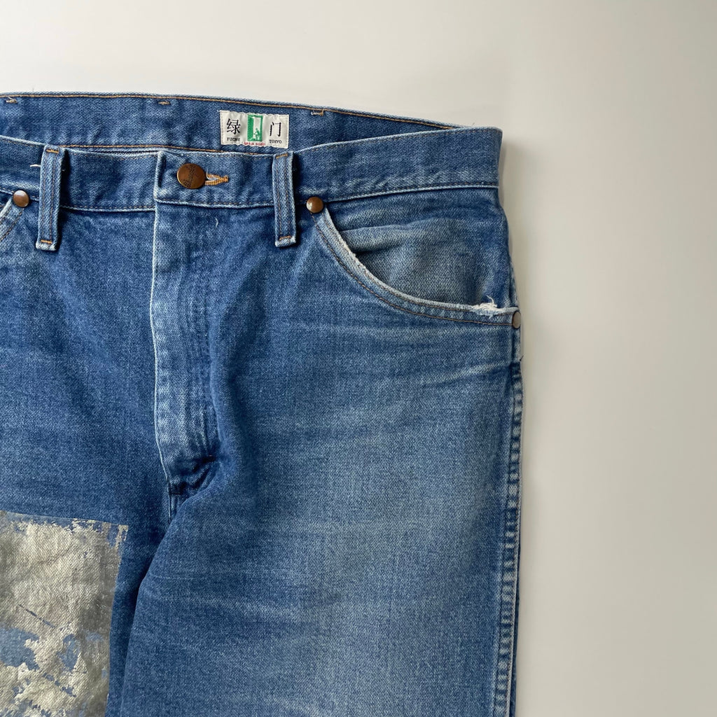 Wrangler GREEN DOOR ラングラー グリーンドア / リメイク箔押しデニムパンツ USA生地 SIZE:33×38(カットオフ)