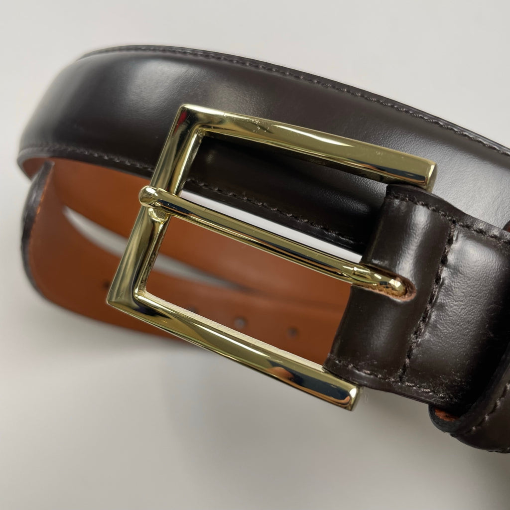 Brooks Brothers ブルックス ブラザーズ / レザーベルト ダークブラウン ゴールドバックル 日本製 美品 全長：105cm