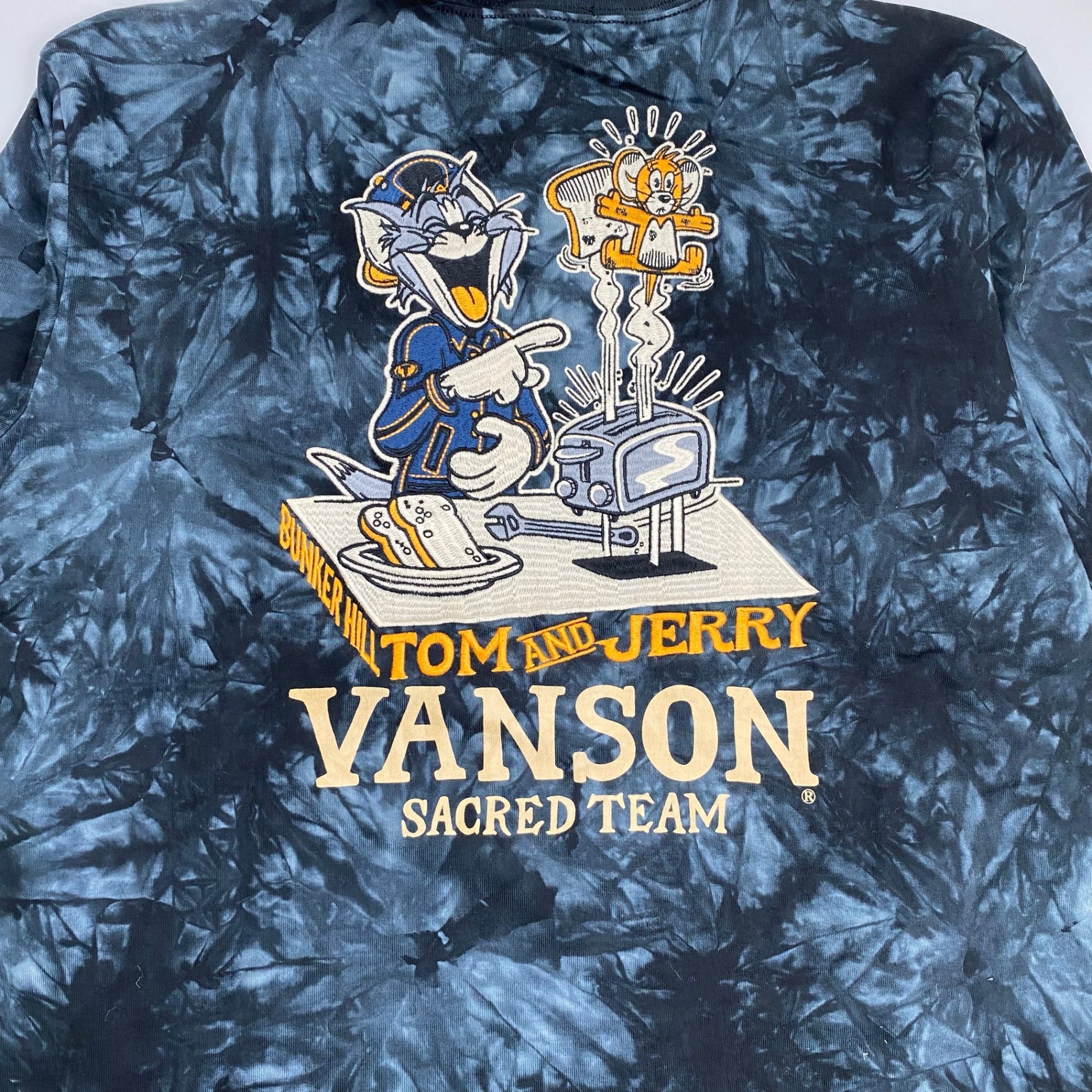 vanson × TOM&JERRY バンソン トムとジェリー / 長袖Tシャツ ワッペン デコレーション タイダイ 未使用 SIZE:XL