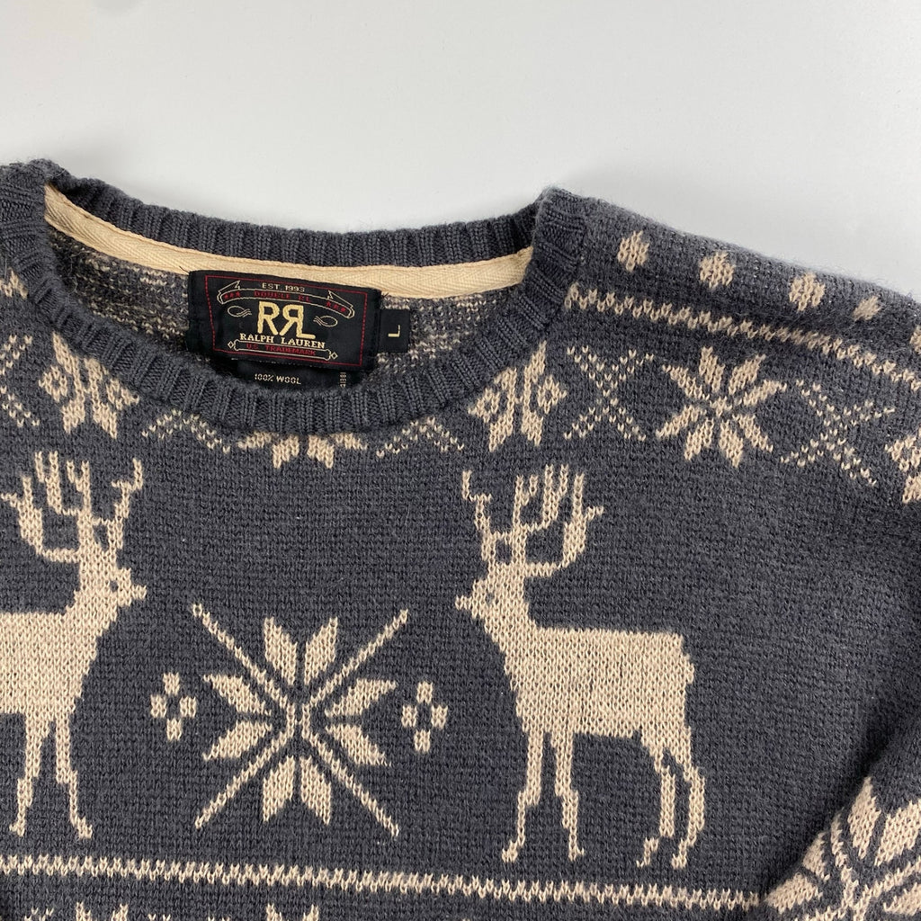 VINTAGE 赤三ツ星 RRL ダブルアールエル / ノルディック セーター ニット トナカイ SIZE：L