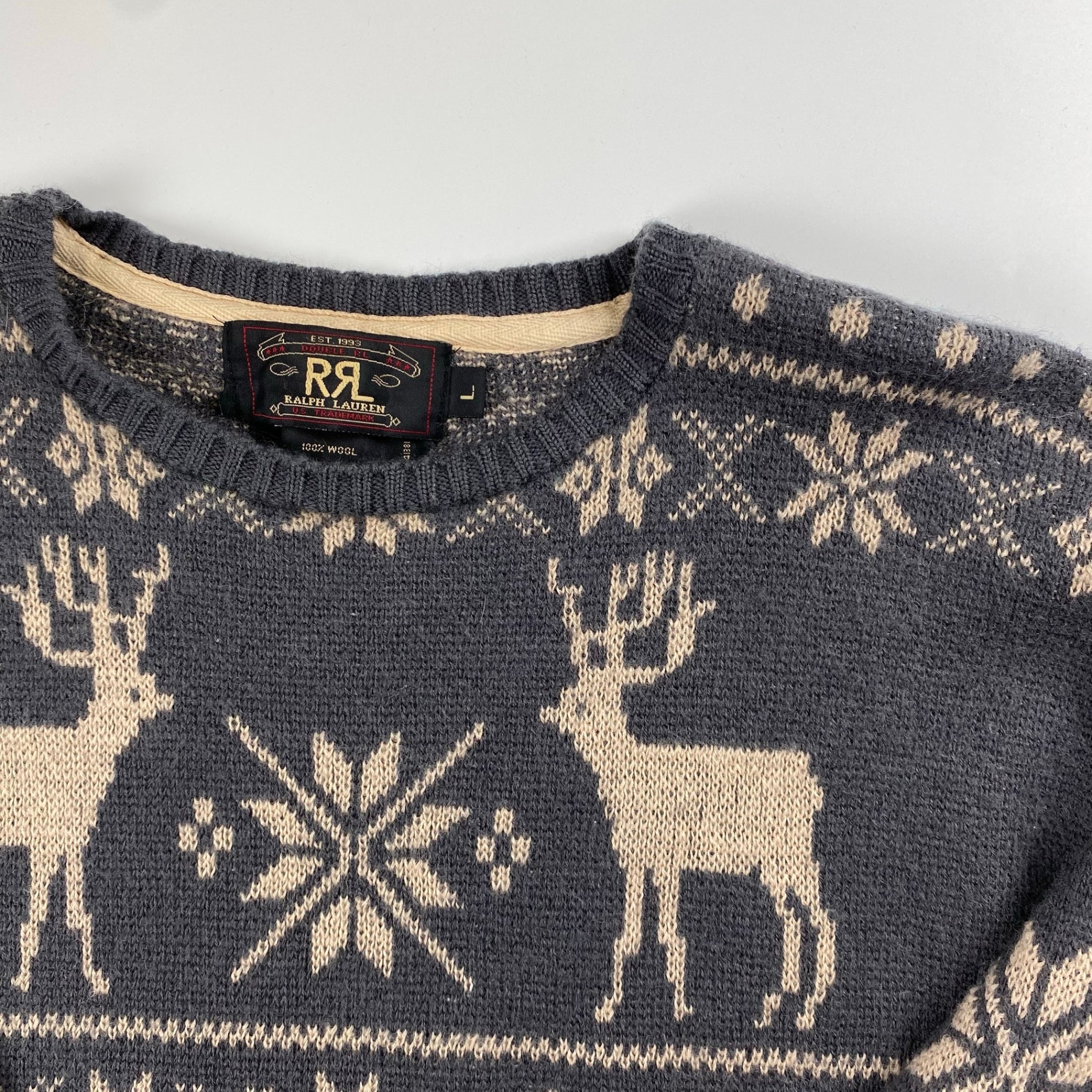 VINTAGE 赤三ツ星 RRL ダブルアールエル / ノルディック セーター ニット トナカイ SIZE：L