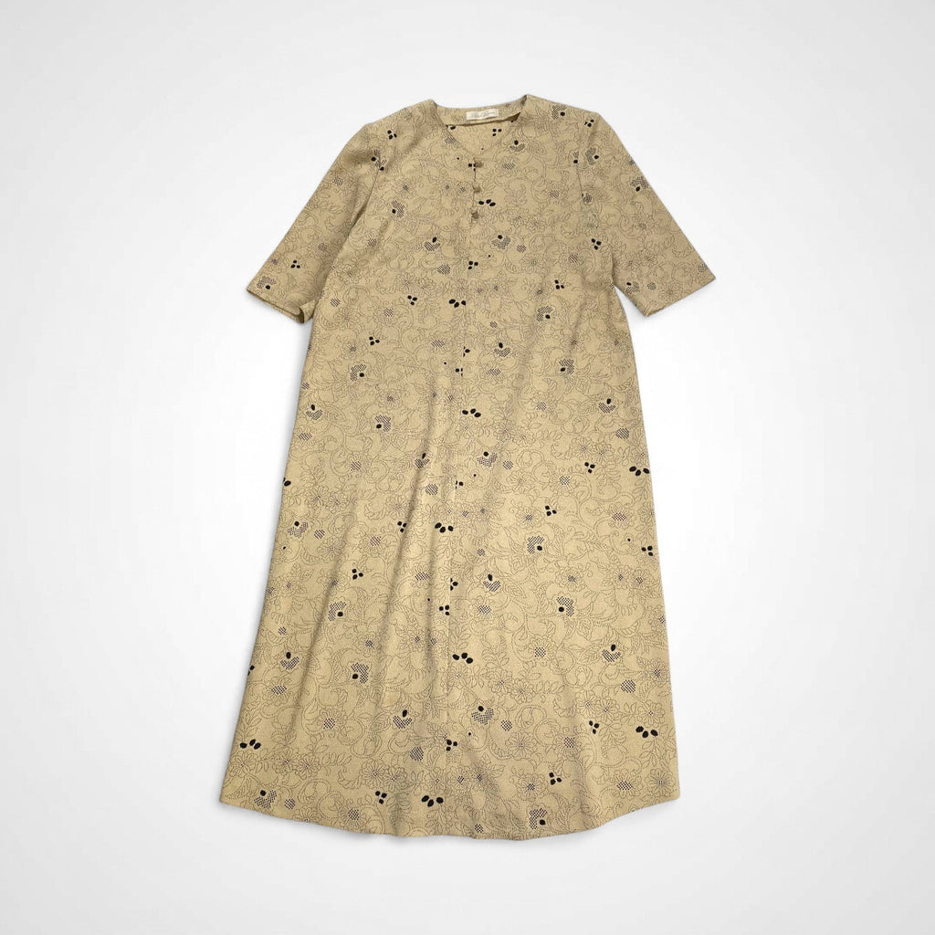 Hitoshi Tamura 詩仙堂 / ちりめん 点描 ワンピース くるみボタン 日本製 参考定価：35,000程度