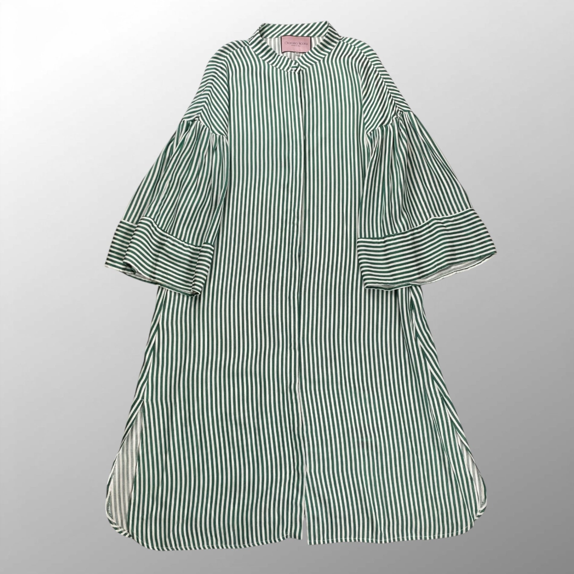 Giovanna Nicolai ジョバンナ ニコライ / ストライプフレアスリーブワンピース ホワイト×グリーン 参考定価：80,000程度 SIZE:40