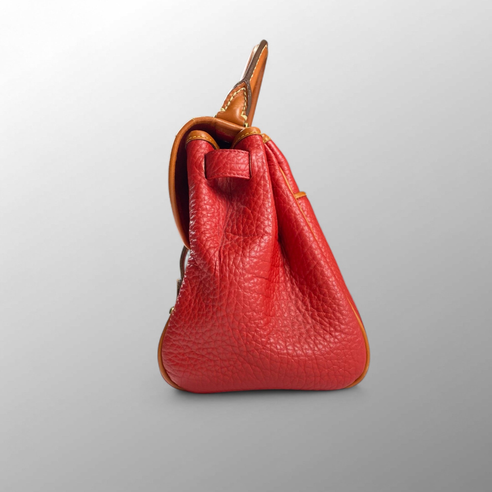 DOONEY＆BOURKE ドゥーニーアンドバーク / ワンハンドル ハンドバッグ シボ革 レザー レッド×ブラウン ユニセックス