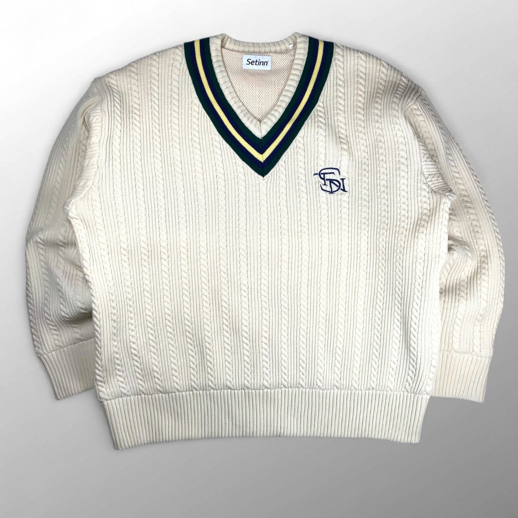 Setinn セットイン BEAMS / Ceremony Knit セレモニーニット チルデン ケーブルニット 参考定価：20,000+tax SIZE：XL