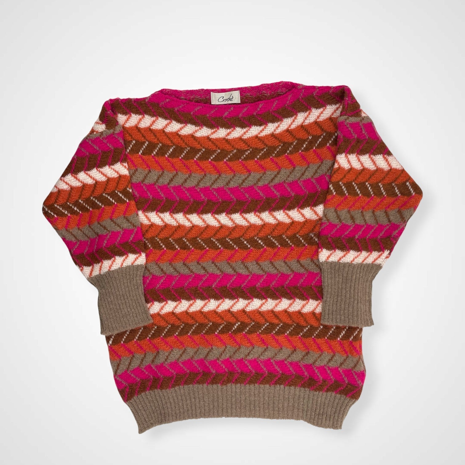 Croche クロシェ / ユーロマルチボーダーニット LAURA PATRIZIA MADE IN ITALY SIZE:L程度