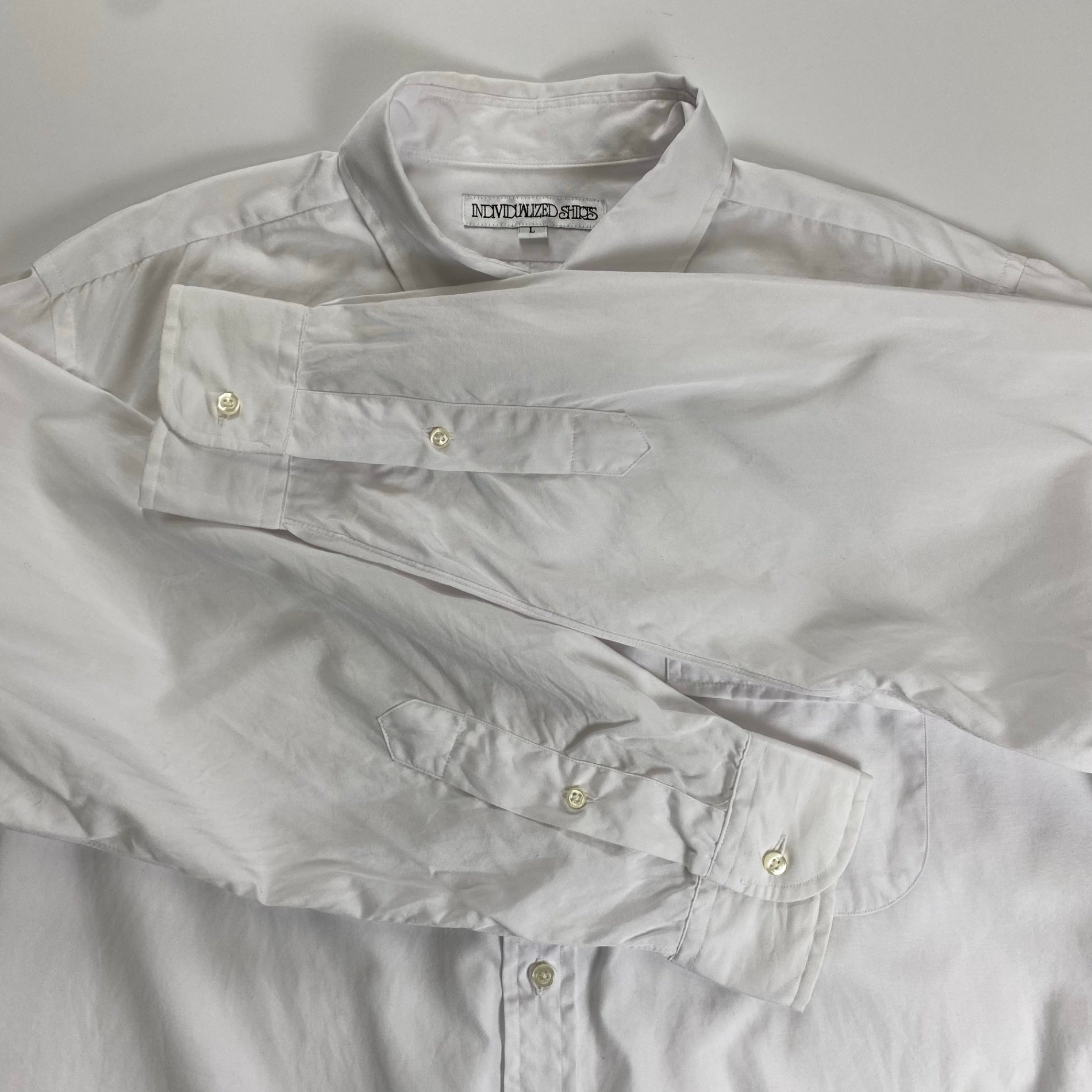 INDIVIDUALIZED SHIRTS インディビジュアライズド シャツ / セミワイド ショートカラー ワイドコットンシャツ USA製 SIZE:L