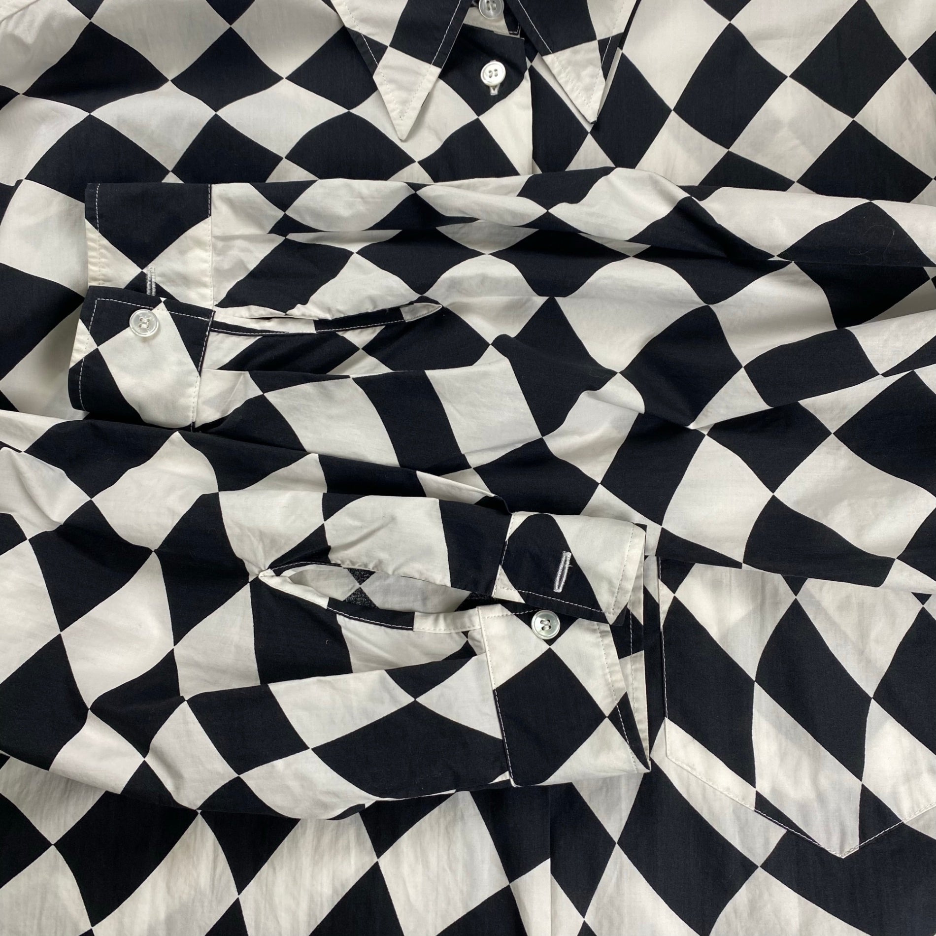 MM6 Maison Margiela  エムエムシックスメゾンマルジェラ / OVERSIZED DISTORTED CHESS PRINT LONG SHIRT チェッカーボード ロングシャツ SIZE：S