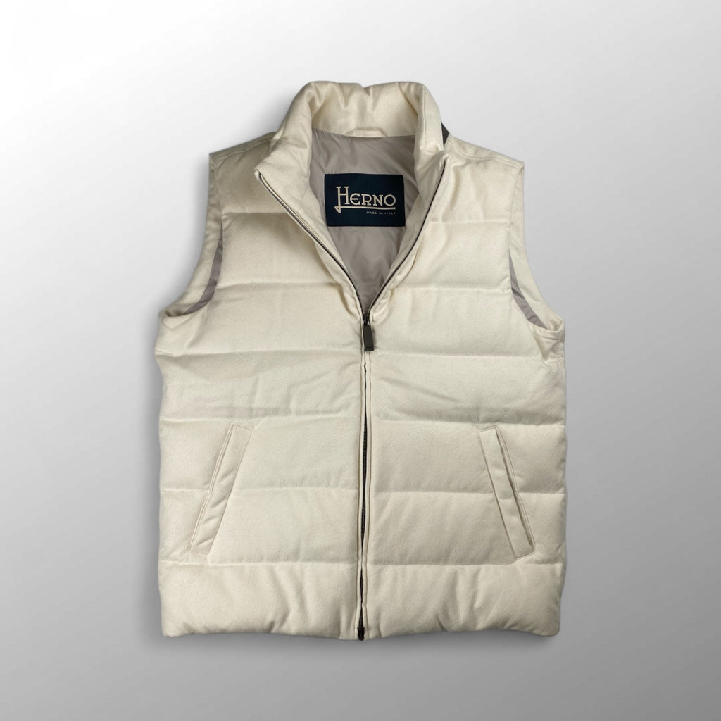 【美品】 HERNO ヘルノ / シルクカシミヤ ダウンべスト 裾ドローコード SIZE:50（XL程度）