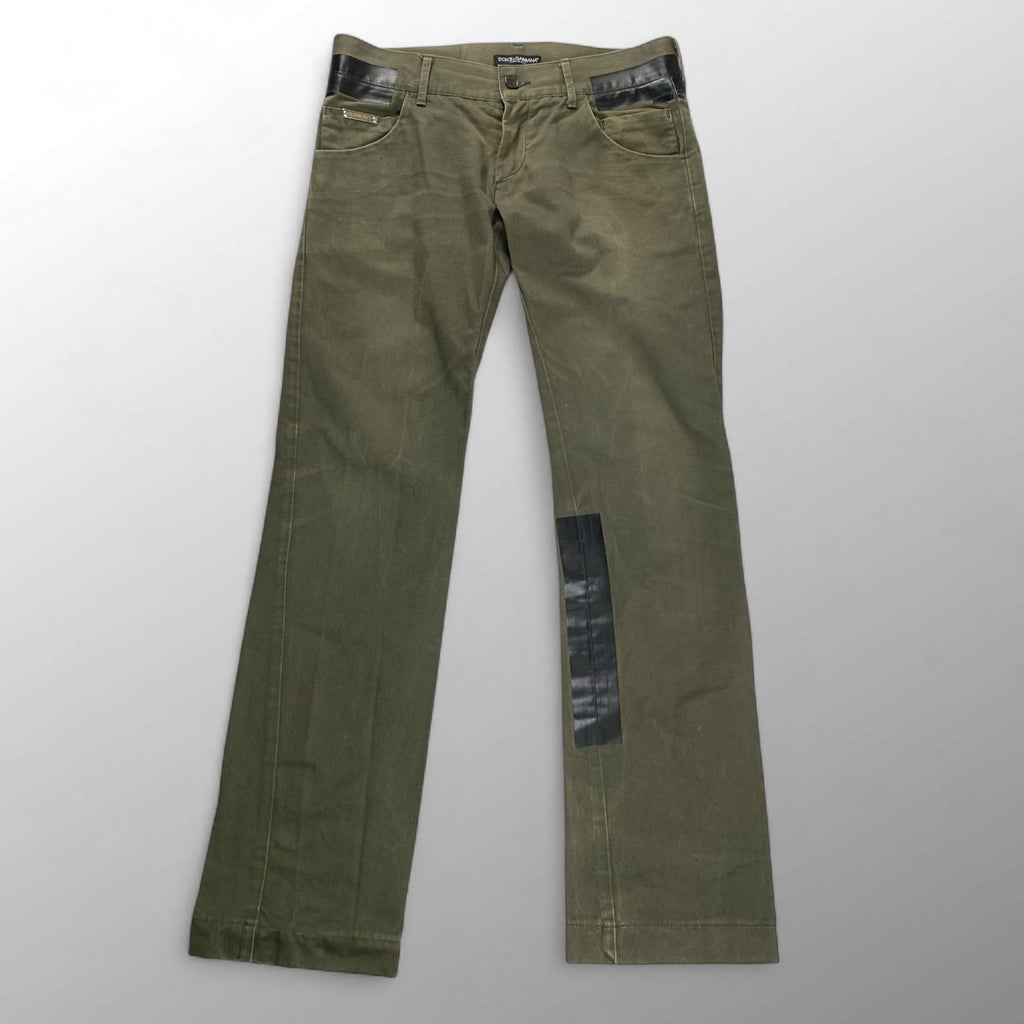 90s DOLCE＆GABBANA ドルチェアンドガッバーナ / テープデザイン パンツ カーキ×ブラック SIZE:46・12SLIM(M程度)
