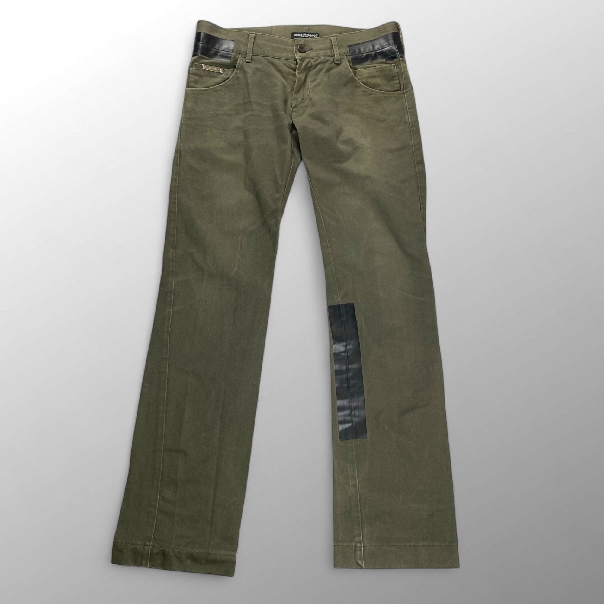 90s DOLCE＆GABBANA ドルチェアンドガッバーナ / テープデザイン パンツ カーキ×ブラック SIZE:46・12SLIM(M程度)