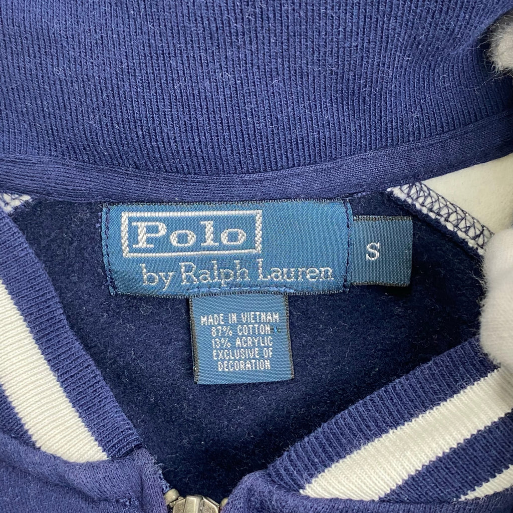 Polo by Ralph Lauren ポロ バイ ラルフローレン / 90s ジップアップスタジャン スウェットジャケット ネイビー×ホワイト CONMARジップ SIZE:S