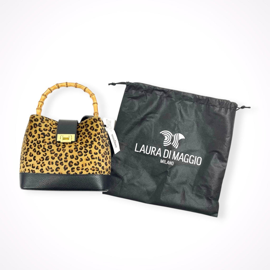 LAURA DI MAGGIO ローラ ディ マッジオ / ハラコ×レザーバンブーハンドルバッグ 未使用品 参考定価：33,000+tax