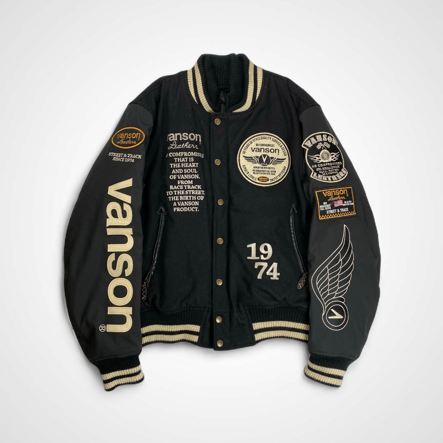 vanson バンソン / アワードジャケット スタジャン ブラック トランプワッペン SIZE:L