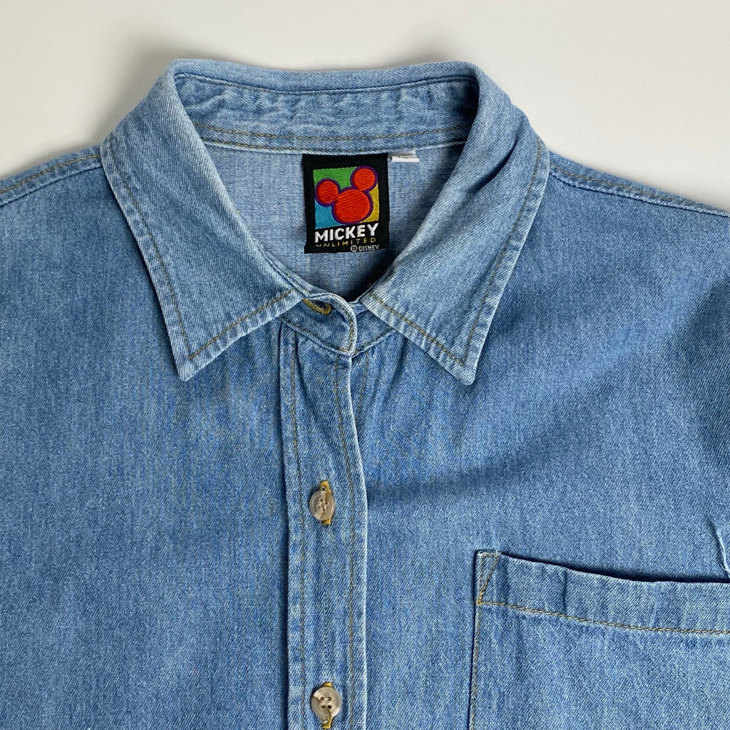 90年代 MICKEY UNLIMITED ディズニー ミッキー / ミッキープリント デニムシャツ ユニセックス SIZE：L